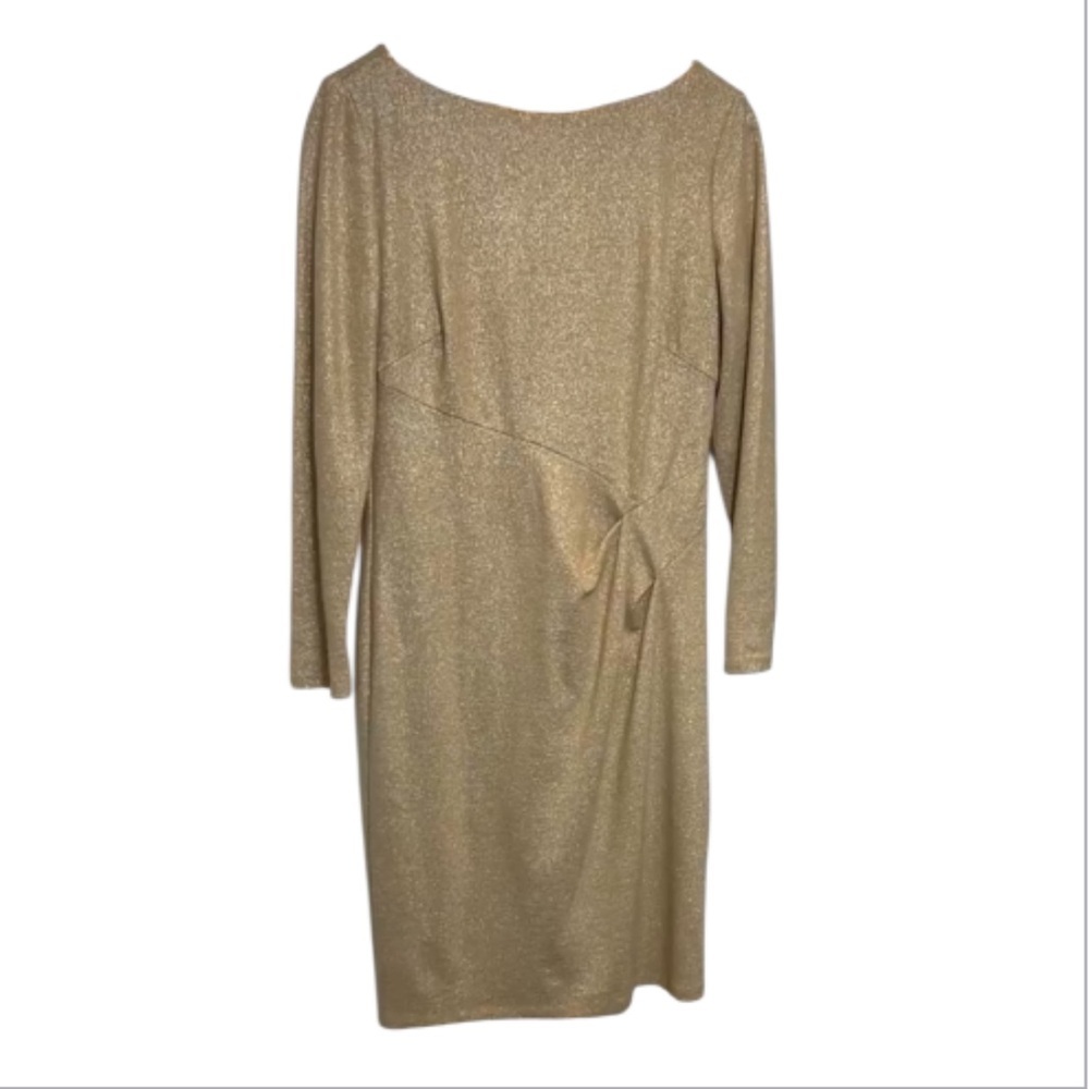 Lauren Ralph Lauren Gold Tone Sparkle Long Sleeve Cocktail Midi Dress Size 12